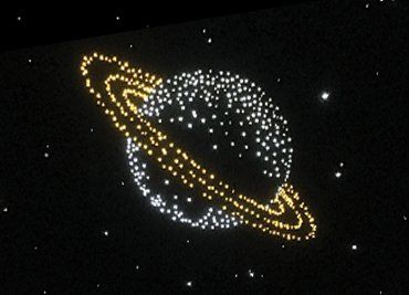 Lighted White Saturn with Animated Gold Rings